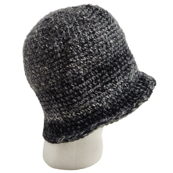 Bucket Hat handknit shades of charcoal grey black with brim - Picture 2 of 8